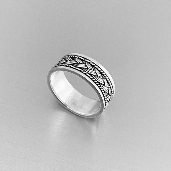 Sterling Silver Unisex Braided Band, Wedding Banbs, Silver Ring, Braid Rings - Picture 1 of 8